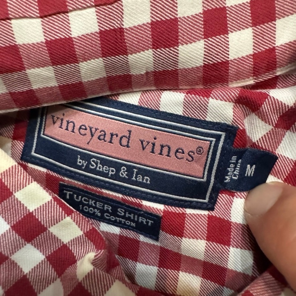 Vineyard Vines Tucker Shirt Mens Medium Red White Gingham Button Down Cotton - Picture 6 of 6
